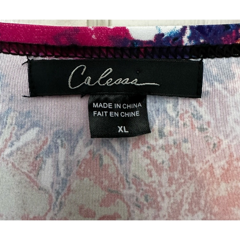 Calessa Beaded Dress Womens Size XL Vibrant Paint Splatter Floral Print V Neck - Picture 2 of 9